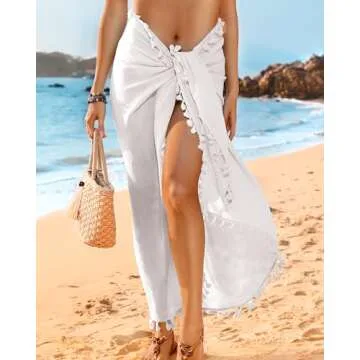 Eicolorte Sarong Cover Ups for Swimwear Plus Size Solid Women Long Swimsuit Wrap Pareo