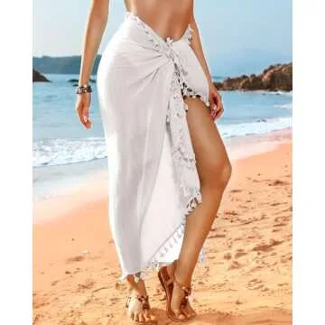 Eicolorte Sarong Cover Ups for Swimwear Plus Size Solid Women Long Swimsuit Wrap Pareo