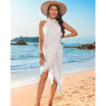 Eicolorte Sarong Cover Ups for Swimwear Plus Size Solid Women Long Swimsuit Wrap Pareo