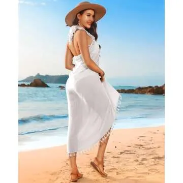 Eicolorte Sarong Cover Ups for Swimwear Plus Size Solid Women Long Swimsuit Wrap Pareo