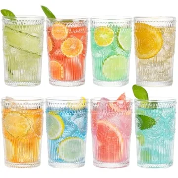 Claplante Vintage Highball Glasses - Set of 8 Durable Drinkware Cups for Stylish Entertaining
