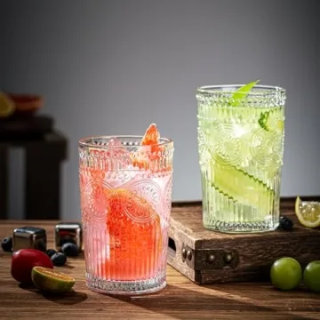 Claplante Vintage Highball Glasses Set of 8 Dishwasher Safe Drinkware