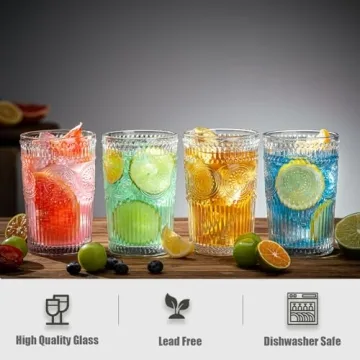 Claplante Vintage Highball Glasses Set of 8 Dishwasher Safe Drinkware