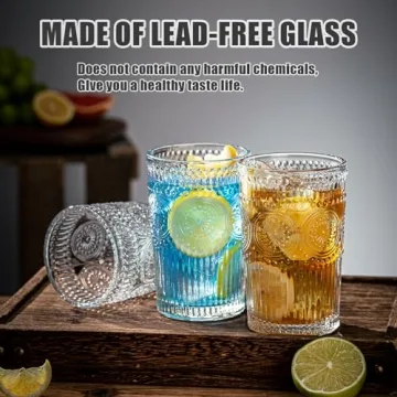 Claplante Vintage Highball Glasses Set of 8 Dishwasher Safe Drinkware