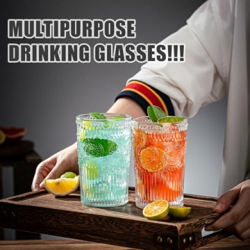 Claplante Vintage Highball Glasses Set of 8 Dishwasher Safe Drinkware
