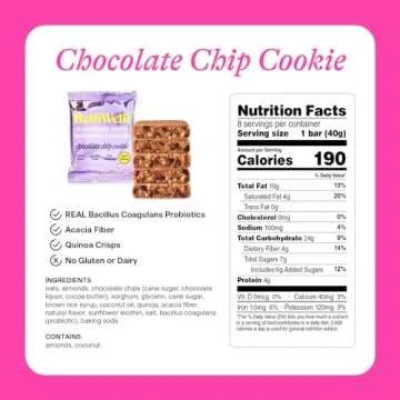 Belliwelli Soft Baked Probiotic Snack Bars | Gluten-Free, Dairy-Free, Vegan, Low-FODMAP | High-Fiber, Healthy & Tasty | Variety (8 Pack)