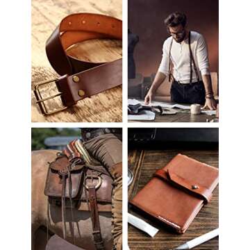 Mandala Crafts Genuine 1/2 Inch Wide Brown Leather Strap - Flat Black Leather Strips - 6 Feet Long Cowhide Cord Leather Straps for Crafts Leather Handle Leather Belt Making