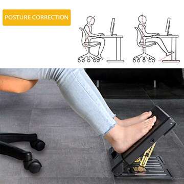 Adjustable Foot Rest for Under Desk at Work, Comfortable Footrest with 4-Level Height Adjustment, Er...