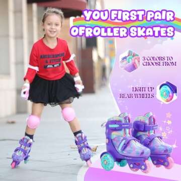 METROLLER Adjustable Kids Balance Roller Skates for Toddler Ages 3-6 Rainbow Unicorn Illuminating Ro...