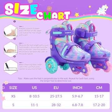 METROLLER Adjustable Kids Balance Roller Skates for Toddler Ages 3-6 Rainbow Unicorn Illuminating Rollerskates for Girls Ages 5-8 Three-Point Type Suitable for Beginners Children