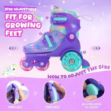 METROLLER Kids Adjustable Rainbow Unicorn Roller Skates