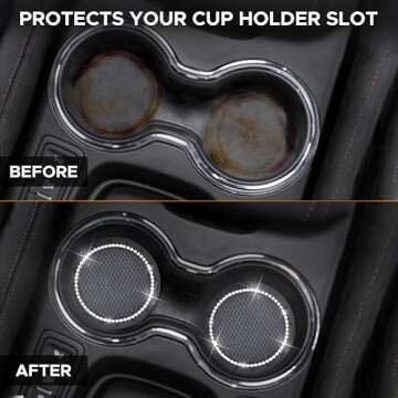 EcoNour 2.75 Inch Car Cup Holder Coasters (2 Pack) | Push Start Button Bling (1 Pack) | Anti-Slip Ca...