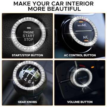 EcoNour 2.75 Inch Car Cup Holder Coasters (2 Pack) | Push Start Button Bling (1 Pack) | Anti-Slip Car Coasters | Bling Car Accessories for Women | Diamond Rhinestone Car Interior Accessories