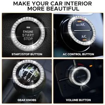 EcoNour 2.75 Inch Car Cup Holder Coasters (2 Pack) | Push Start Button Bling (1 Pack) | Anti-Slip Car Coasters | Bling Car Accessories for Women | Diamond Rhinestone Car Interior Accessories