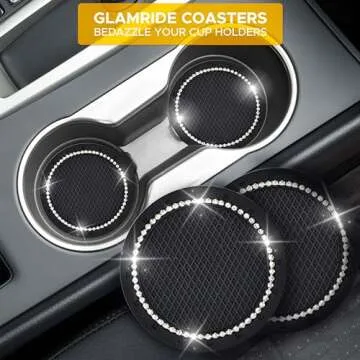 EcoNour 2.75 Inch Car Cup Holder Coasters (2 Pack) | Push Start Button Bling (1 Pack) | Anti-Slip Car Coasters | Bling Car Accessories for Women | Diamond Rhinestone Car Interior Accessories