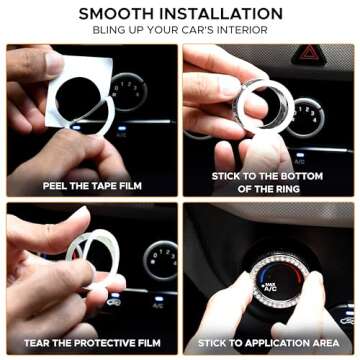 EcoNour 2.75 Inch Car Cup Holder Coasters (2 Pack) | Push Start Button Bling (1 Pack) | Anti-Slip Car Coasters | Bling Car Accessories for Women | Diamond Rhinestone Car Interior Accessories