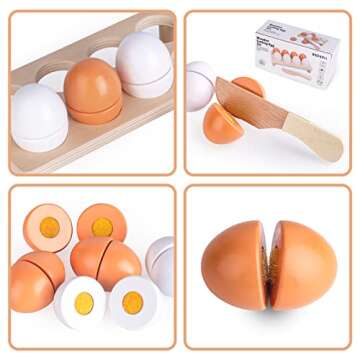 WHOHOLL Play Food Christmas Eggs Toys for Kids Play Kitchen, Wooden Play Food Cutting Food Toys for ...