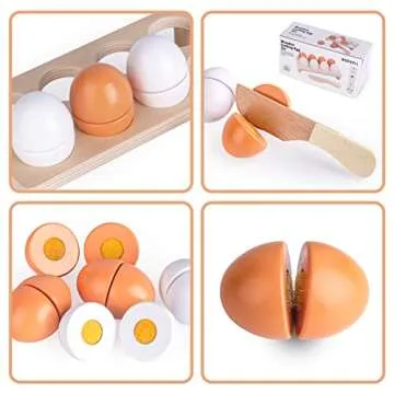 WHOHOLL Play Food Christmas Eggs Toys for Kids Play Kitchen, Wooden Play Food Cutting Food Toys for ...