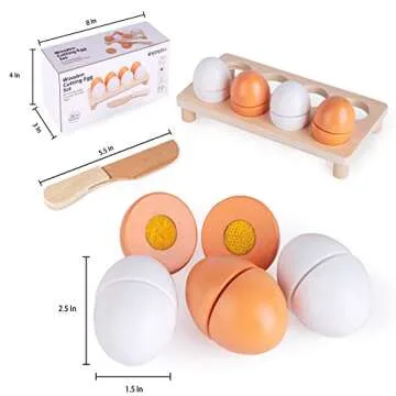 WHOHOLL Play Food Christmas Eggs Toys for Kids Play Kitchen, Wooden Play Food Cutting Food Toys for Toddlers Gifts for Pretend Play Kitchen Accessories, Wooden Kitchen Toys for Boys Girls