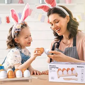 WHOHOLL Play Food Christmas Eggs Toys for Kids Play Kitchen, Wooden Play Food Cutting Food Toys for Toddlers Gifts for Pretend Play Kitchen Accessories, Wooden Kitchen Toys for Boys Girls