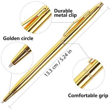 LONGKEY 3 Pack Slim Gold Ballpoint Pens - Elegant Writing Instruments