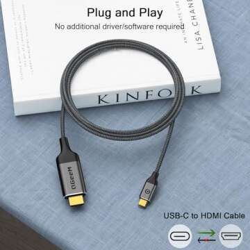 QGeeM USB C to HDMI Cable Adapter, Braided USB Type-c 4K@60Hz(Thunderbolt 3/4) Compatible for iPhone 15 Pro Max, iPad Pro,MacBook Pro, iMac, Pixel,Galaxy, Surface,Dell,HP,Thinkpad,HDMI USB-C.-6ft