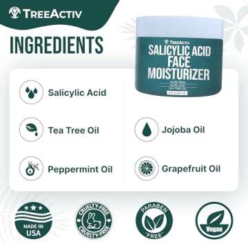 TreeActiv Salicylic Acid Face Moisturizer, 2 fl oz, Acne Treatment Face Cream for Oily Skin with and Tea Tree Oil, For Teens and Adults with Acne Prone Skin and Cystic Acne, 90 Day Supply