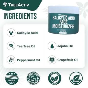 TreeActiv Salicylic Acid Face Moisturizer, 2 fl oz, Acne Treatment Face Cream for Oily Skin with and Tea Tree Oil, For Teens and Adults with Acne Prone Skin and Cystic Acne, 90 Day Supply