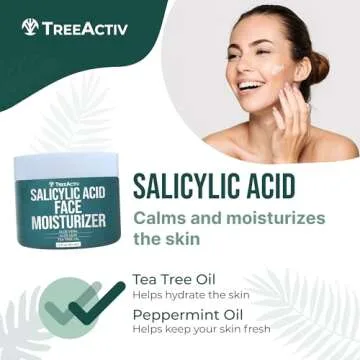TreeActiv Salicylic Acid Face Moisturizer, 2 fl oz, Acne Treatment Face Cream for Oily Skin with and Tea Tree Oil, For Teens and Adults with Acne Prone Skin and Cystic Acne, 90 Day Supply