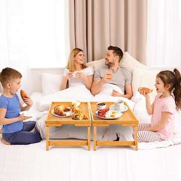 Pipishell Bamboo Bed Breakfast Tray with Foldable Legs, Handles, Ideal for Kids, Couples, Sofa, Eati...