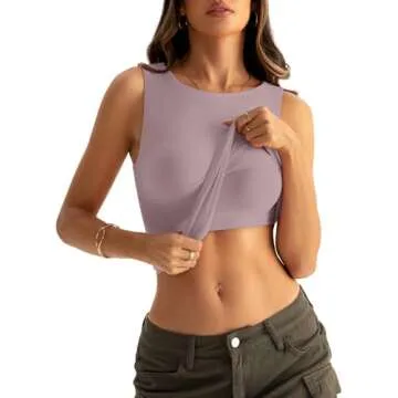 Eachyes Womens Boat Neck Seamless Tank Tops Sleeveless Double Layering Shirts Basic Going Out Tops Summer Outfits Dusky Pink Large