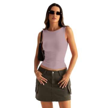 Eachyes Womens Boat Neck Seamless Tank Tops Sleeveless Double Layering Shirts Basic Going Out Tops Summer Outfits Dusky Pink Large