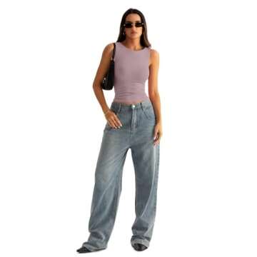 Eachyes Womens Boat Neck Seamless Tank Tops Sleeveless Double Layering Shirts Basic Going Out Tops Summer Outfits Dusky Pink Large