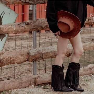 SheSole Women's Fringe Western Boots for Wide Calf Style