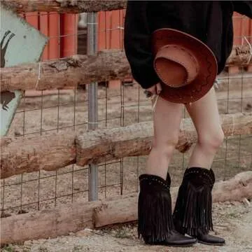 SheSole Women's Fringe Western Boots for Wide Calf Style
