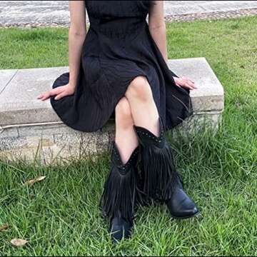 SheSole Women's Fringe Western Boots for Wide Calf Style