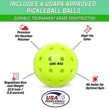 GoSports GS1 Pickleball Paddles Set of 4 with 4 Pickleballs - USAPA Approved Fiberglass Pickleball Paddles
