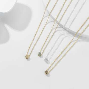 Valloey Rover Tiny Dot Pendant Necklace Dainty 14K Gold Plated Sterling Silver Round Dot Circle CZ Choker Necklace Jewelry Gift for Women (NCK-CZ-dot)