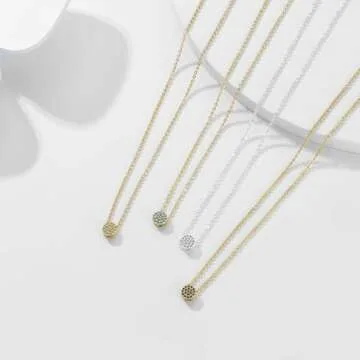 Valloey Rover Tiny Dot Pendant Necklace Dainty 14K Gold Plated Sterling Silver Round Dot Circle CZ Choker Necklace Jewelry Gift for Women (NCK-CZ-dot)