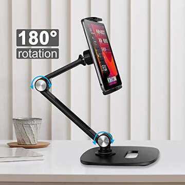B-Land Adjustable Tablet Stand, Desktop Tablet Holder Mount Foldable Phone Stand with 360° Swivel Phone Clamp Mount Holder, Compatible with 4-13" Tablets/Phones,Nintendo Switch, Kindle (Black)