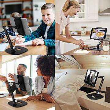 B-Land Adjustable Tablet Stand, Desktop Tablet Holder Mount Foldable Phone Stand with 360° Swivel Phone Clamp Mount Holder, Compatible with 4-13" Tablets/Phones,Nintendo Switch, Kindle (Black)