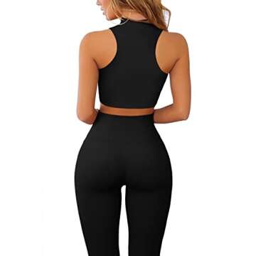 QINSEN Womens Yoga Leggings 2 Piece Outfits High Neck Running Sport Bra Seamless Butt Lifting Workout Leggings Black M