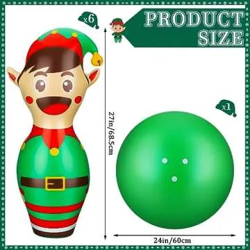 Wettarn 7 Pcs 27 in Giant Christmas Inflatable Bowling Set Elf Inflatable Games for Kids Adult Chris...