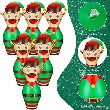 Wettarn 7 Pcs 27 in Giant Christmas Inflatable Bowling Set Elf Inflatable Games for Kids Adult Christmas Party Games Holiday Carnival Family Indoor Outdoor Garden Backyard Lawn Fun Games Xmas Decor