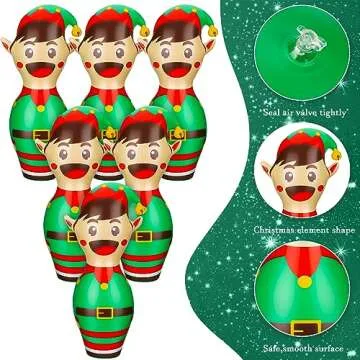 Wettarn 7 Pcs 27 in Giant Christmas Inflatable Bowling Set Elf Inflatable Games for Kids Adult Christmas Party Games Holiday Carnival Family Indoor Outdoor Garden Backyard Lawn Fun Games Xmas Decor