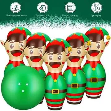 Wettarn 7 Pcs 27 in Giant Christmas Inflatable Bowling Set Elf Inflatable Games for Kids Adult Christmas Party Games Holiday Carnival Family Indoor Outdoor Garden Backyard Lawn Fun Games Xmas Decor