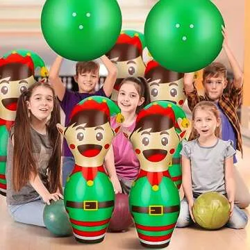 Wettarn 7 Pcs 27 in Giant Christmas Inflatable Bowling Set Elf Inflatable Games for Kids Adult Christmas Party Games Holiday Carnival Family Indoor Outdoor Garden Backyard Lawn Fun Games Xmas Decor