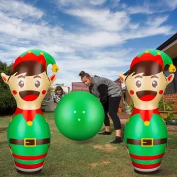 Wettarn 7 Pcs 27 in Giant Christmas Inflatable Bowling Set Elf Inflatable Games for Kids Adult Christmas Party Games Holiday Carnival Family Indoor Outdoor Garden Backyard Lawn Fun Games Xmas Decor