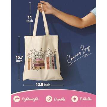 Miss Adola Aesthetic Canvas Tote Bag with Pattern for Women Trendy Casual Music Inspired Cloth Totes Bag for Shopping, Grocery, Gym, Cat on Floral Books