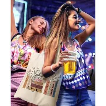Miss Adola Aesthetic Canvas Tote Bag with Pattern for Women Trendy Casual Music Inspired Cloth Totes Bag for Shopping, Grocery, Gym, Cat on Floral Books